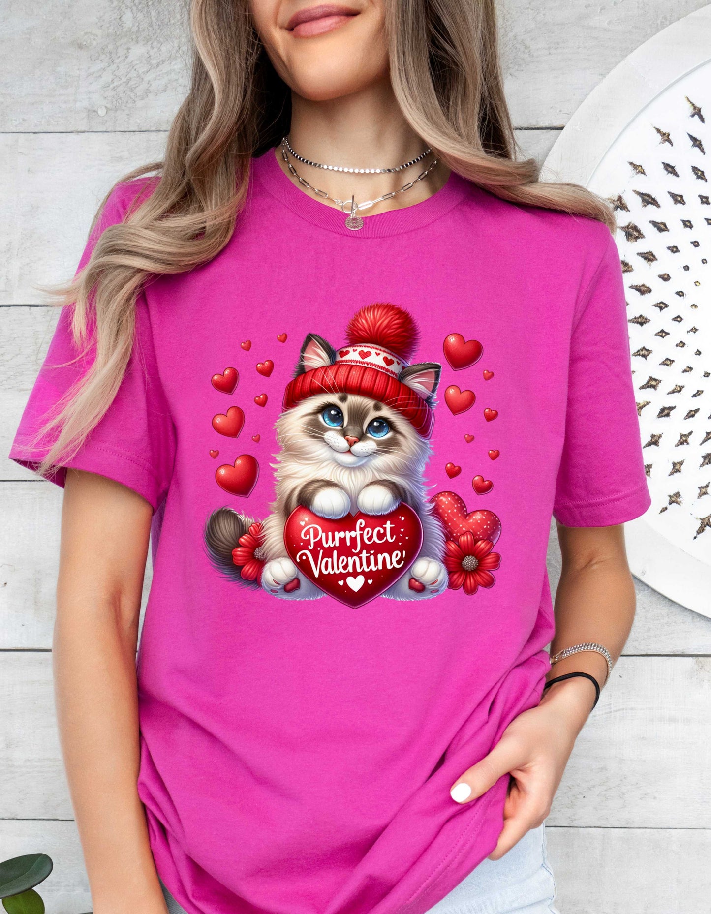 Cat Lover Valentine T-shirt for Women V-day Gift for Cat Mom Shirt