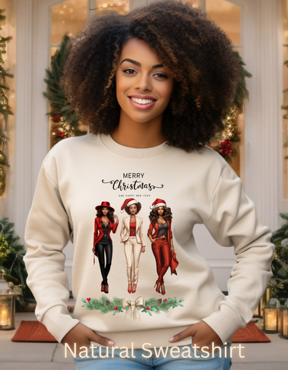 Afro-American Christmas Sweatshirt for Women-Perfect Gift for Mompreneur Holiday Sweater for Boss Chicks Merry X-mas T-shirt