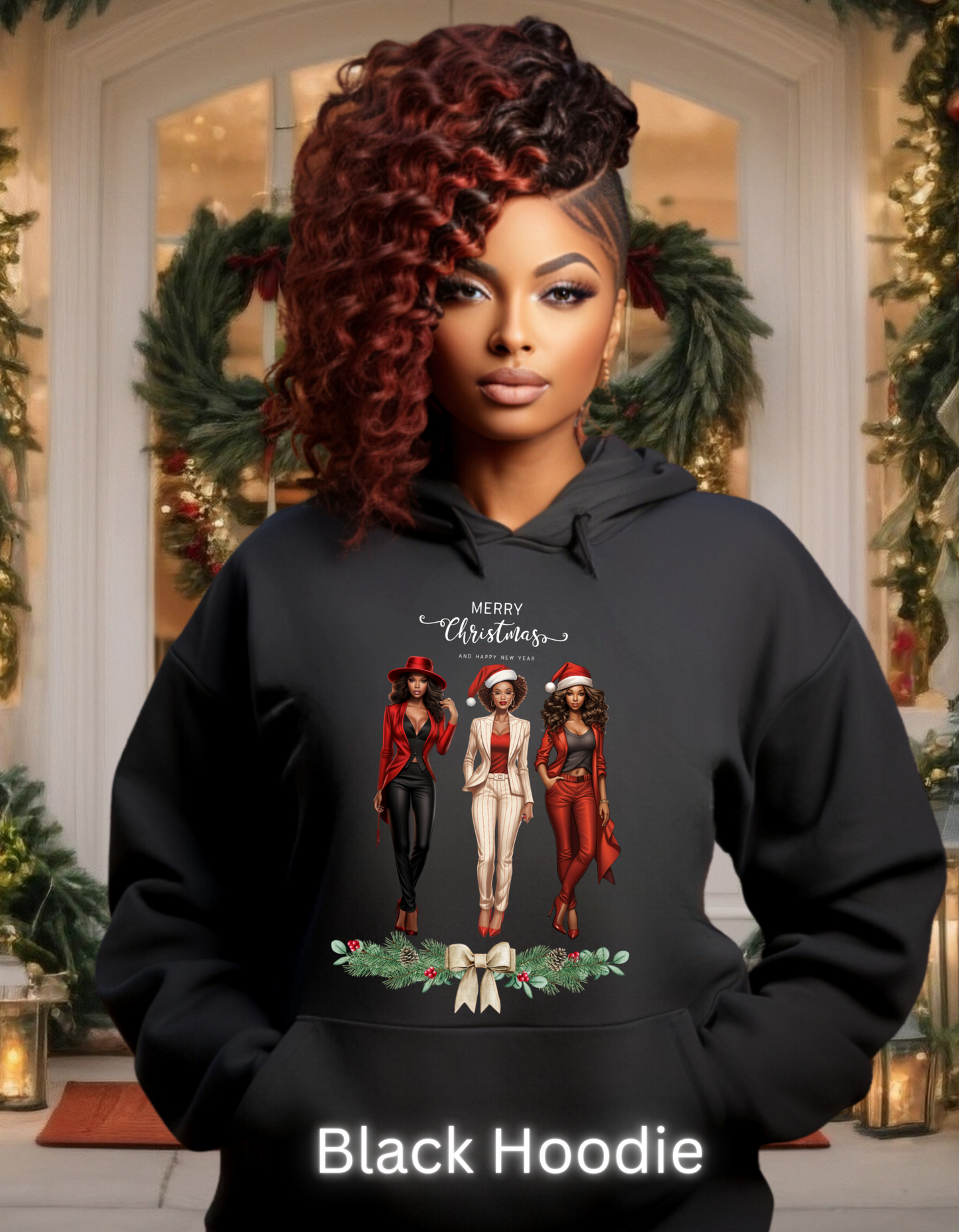 Afro-American Christmas Sweatshirt for Women-Perfect Gift for Mompreneur Holiday Sweater for Boss Chicks Merry X-mas T-shirt