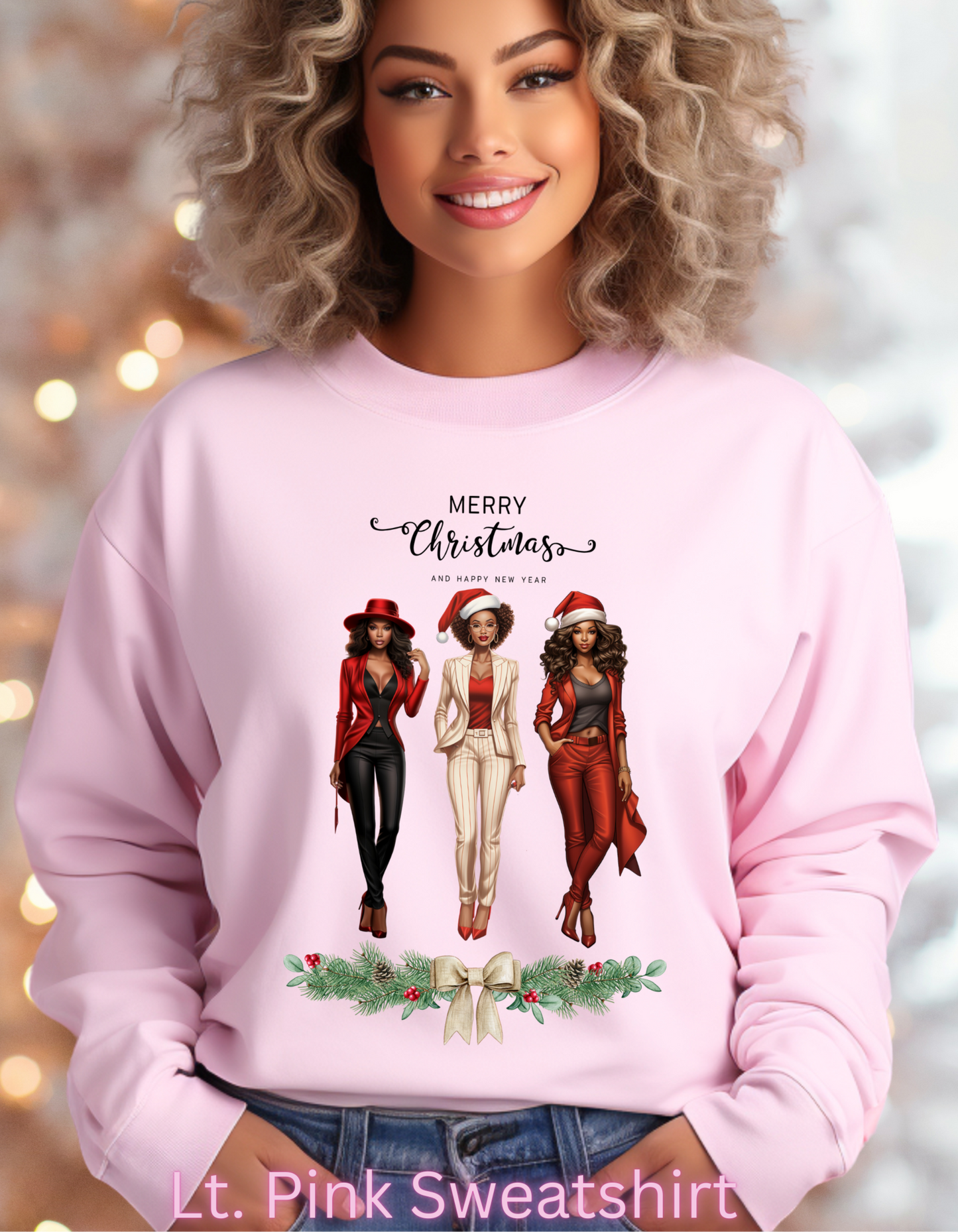 Afro-American Christmas Sweatshirt for Women-Perfect Gift for Mompreneur Holiday Sweater for Boss Chicks Merry X-mas T-shirt
