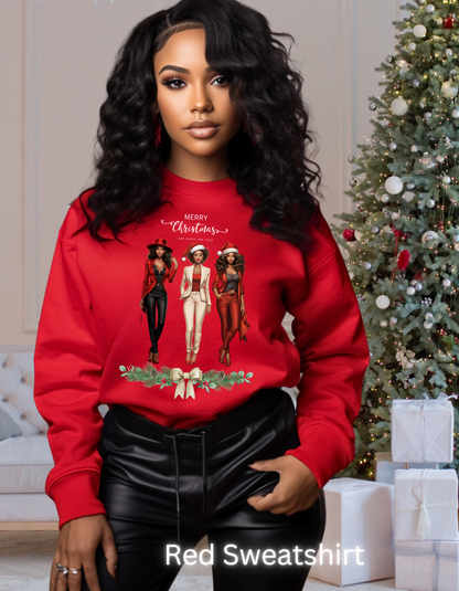 Afro-American Christmas Sweatshirt for Women-Perfect Gift for Mompreneur Holiday Sweater for Boss Chicks Merry X-mas T-shirt