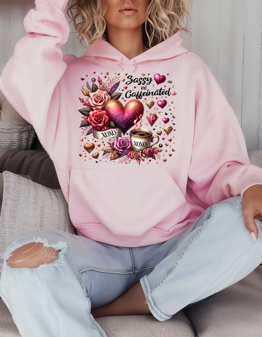 Sassy & Caffeinated Valentine Sweatshirt and Hoodie for Women XOXO V-day Sweater