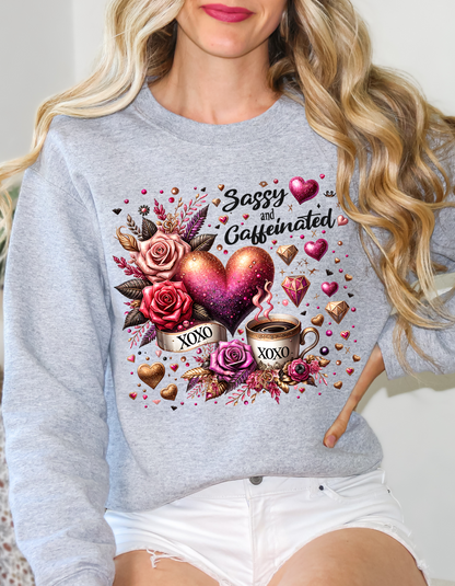 Sassy & Caffeinated Valentine Sweatshirt and Hoodie for Women XOXO V-day Sweater