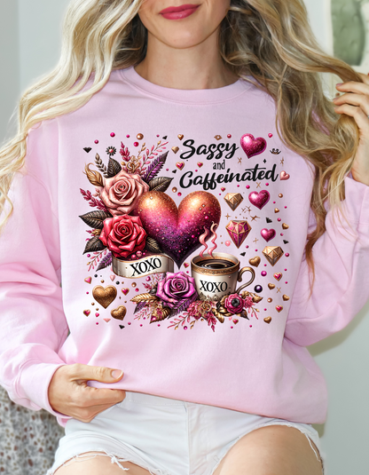 Sassy & Caffeinated Valentine Sweatshirt and Hoodie for Women XOXO V-day Sweater