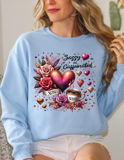 Sassy & Caffeinated Valentine Sweatshirt and Hoodie for Women XOXO V-day Sweater