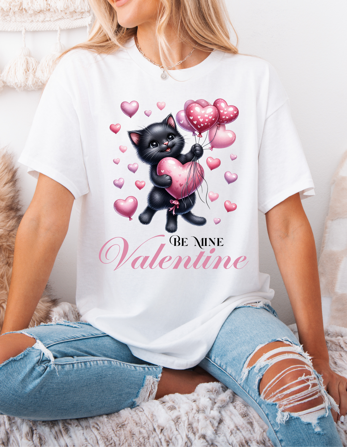 Cat Lover Valentine T-shirt for Women Kitty Mom V-day Shirt