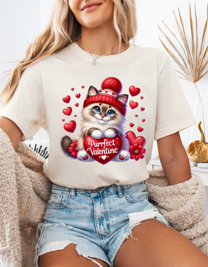 Cat Lover Valentine T-shirt for Women V-day Gift for Cat Mom Shirt