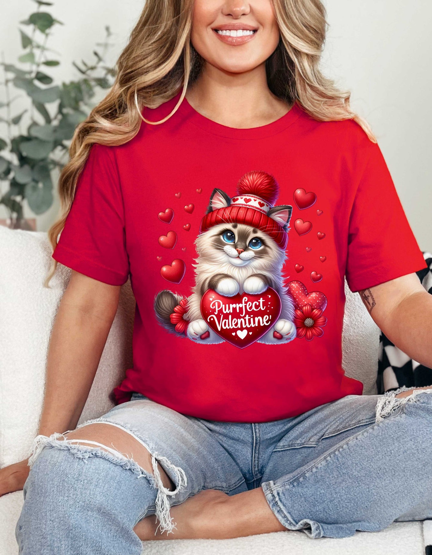 Cat Lover Valentine T-shirt for Women V-day Gift for Cat Mom Shirt