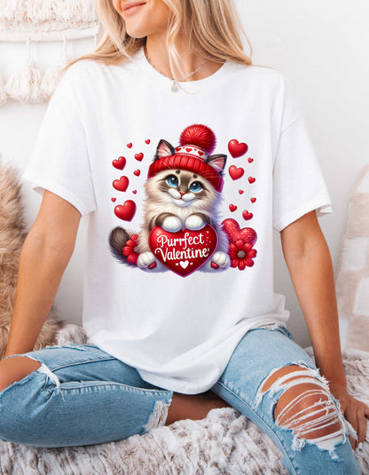 Cat Lover Valentine T-shirt for Women V-day Gift for Cat Mom Shirt