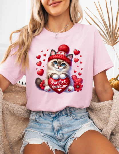 Cat Lover Valentine T-shirt for Women V-day Gift for Cat Mom Shirt