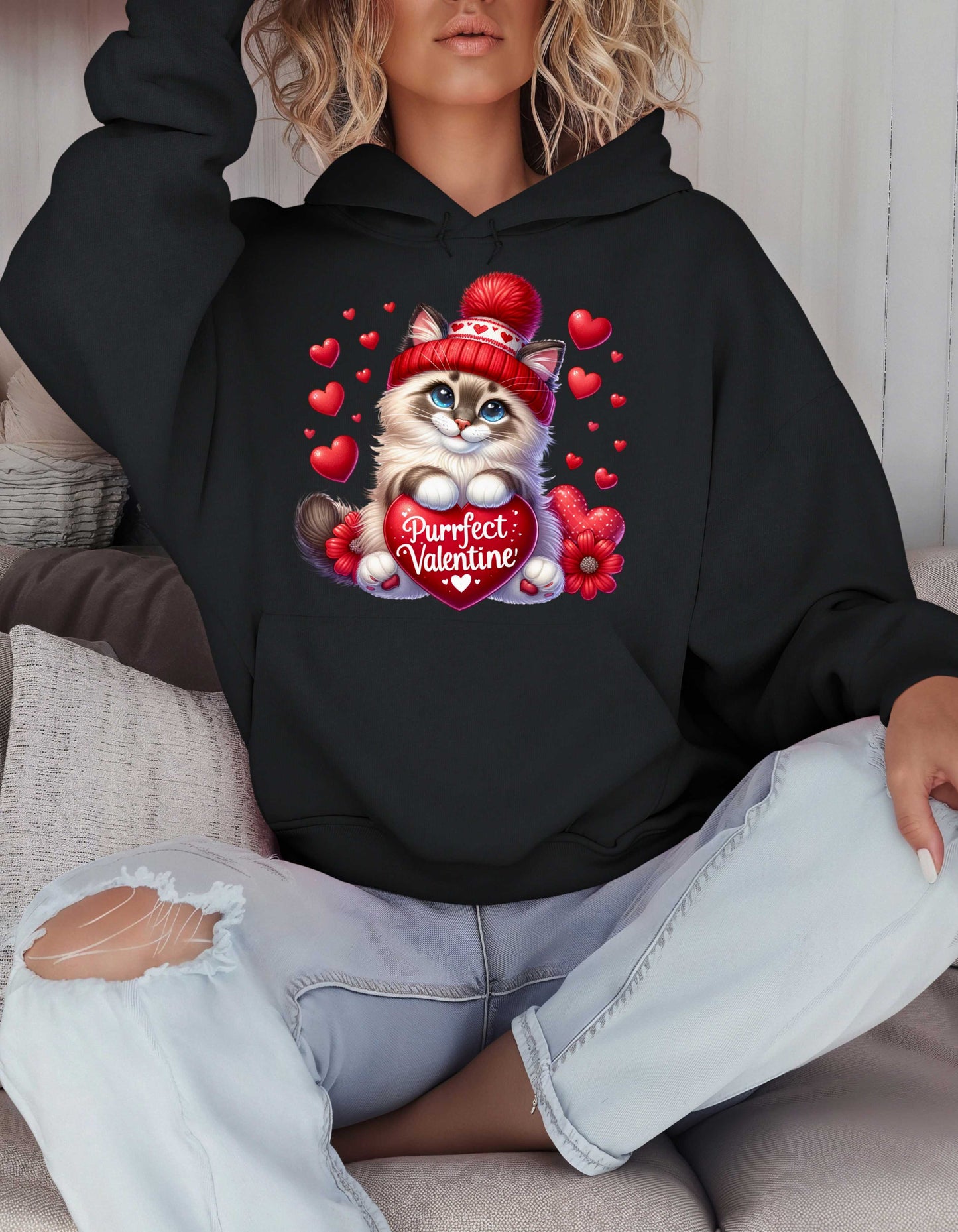 Cat Lovers Valentine Hoodie & Sweatshirt-Perfect V-day Gift for Kitty Mom