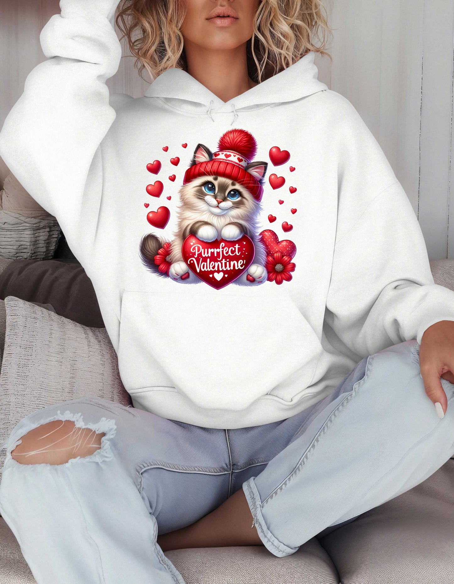 Cat Lovers Valentine Hoodie & Sweatshirt-Perfect V-day Gift for Kitty Mom