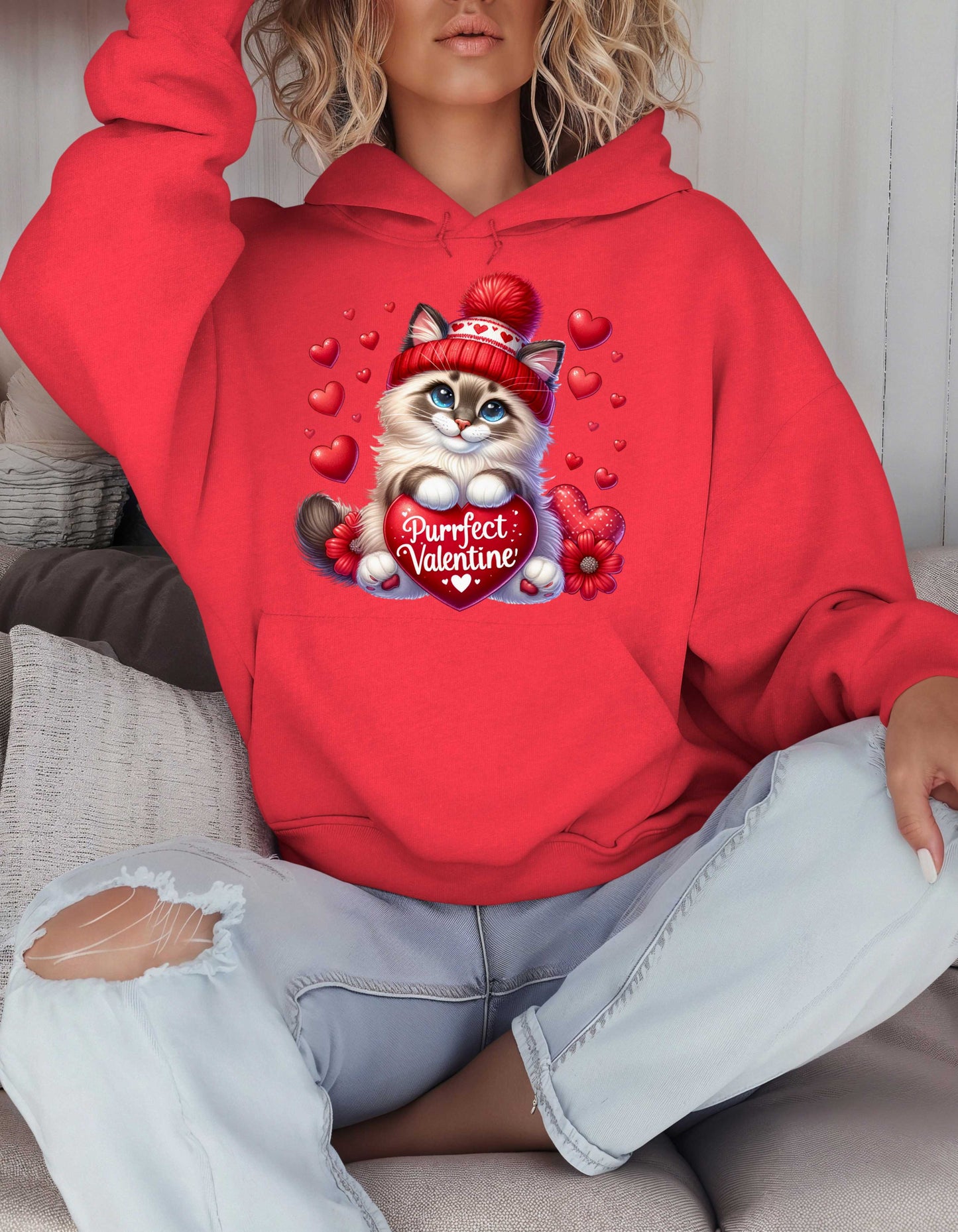 Cat Lovers Valentine Hoodie & Sweatshirt-Perfect V-day Gift for Kitty Mom
