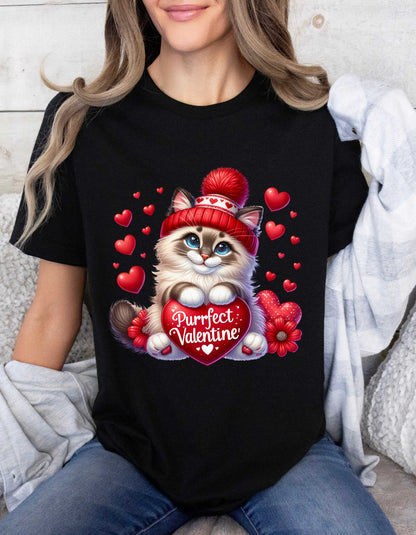 Cat Lover Valentine T-shirt for Women V-day Gift for Cat Mom Shirt