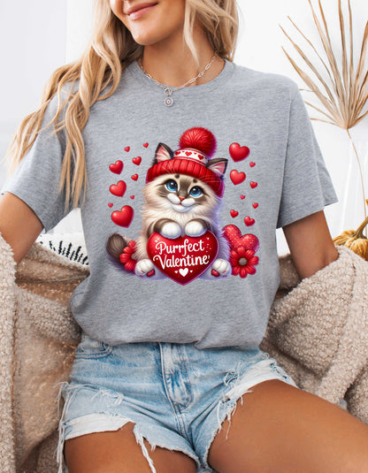 Cat Lover Valentine T-shirt for Women V-day Gift for Cat Mom Shirt