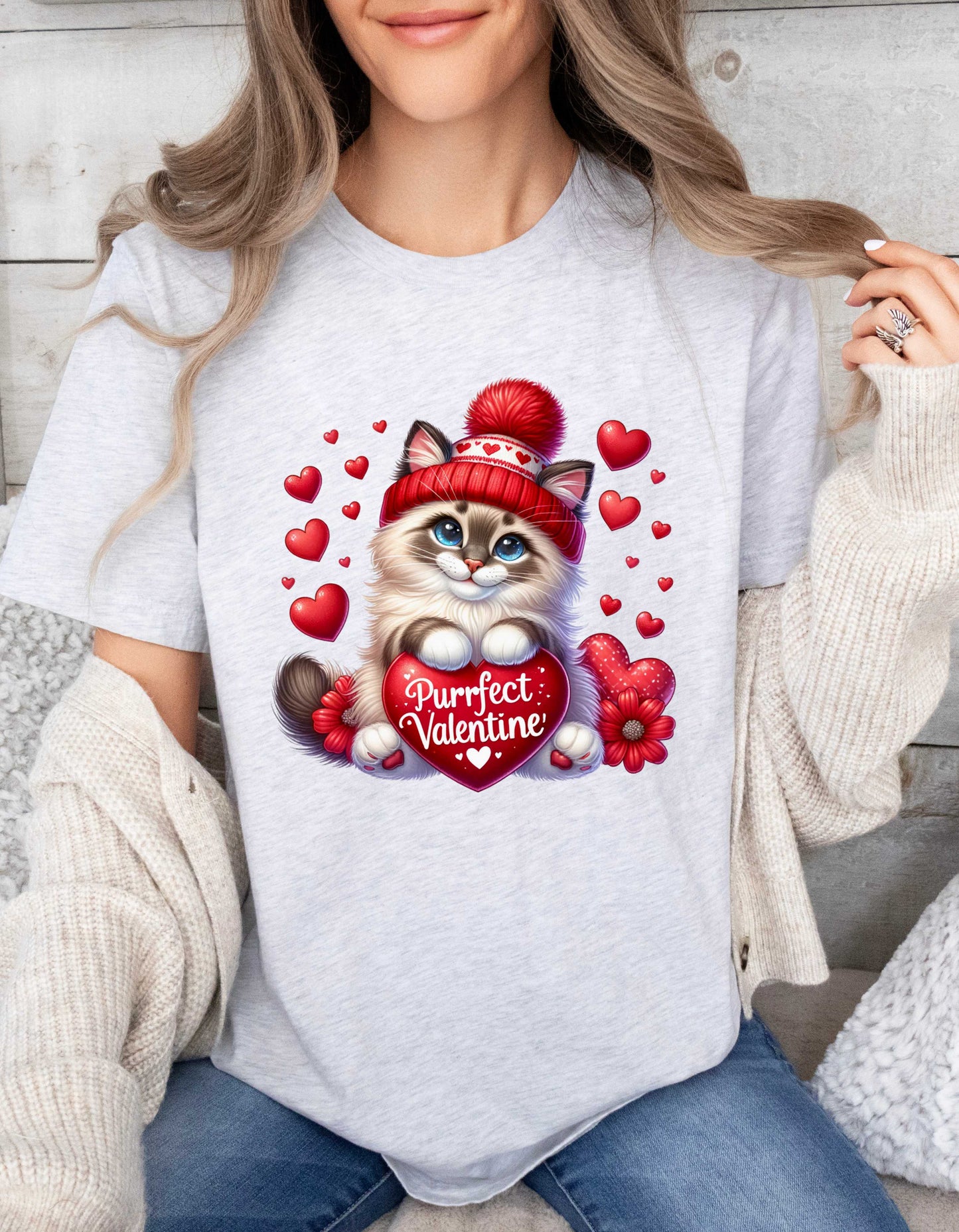 Cat Lover Valentine T-shirt for Women V-day Gift for Cat Mom Shirt