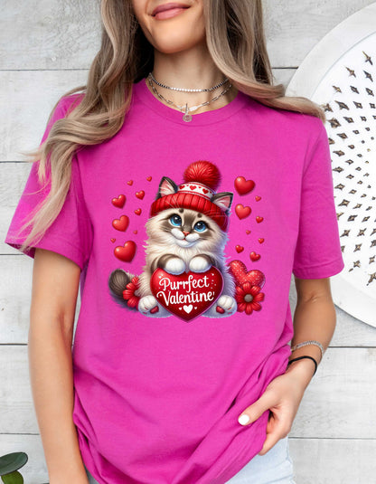 Cat Lover Valentine T-shirt for Women V-day Gift for Cat Mom Shirt