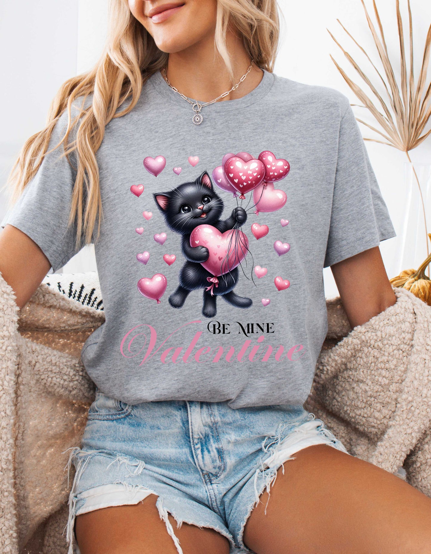 Cat Lover Valentine T-shirt for Women Kitty Mom V-day Shirt