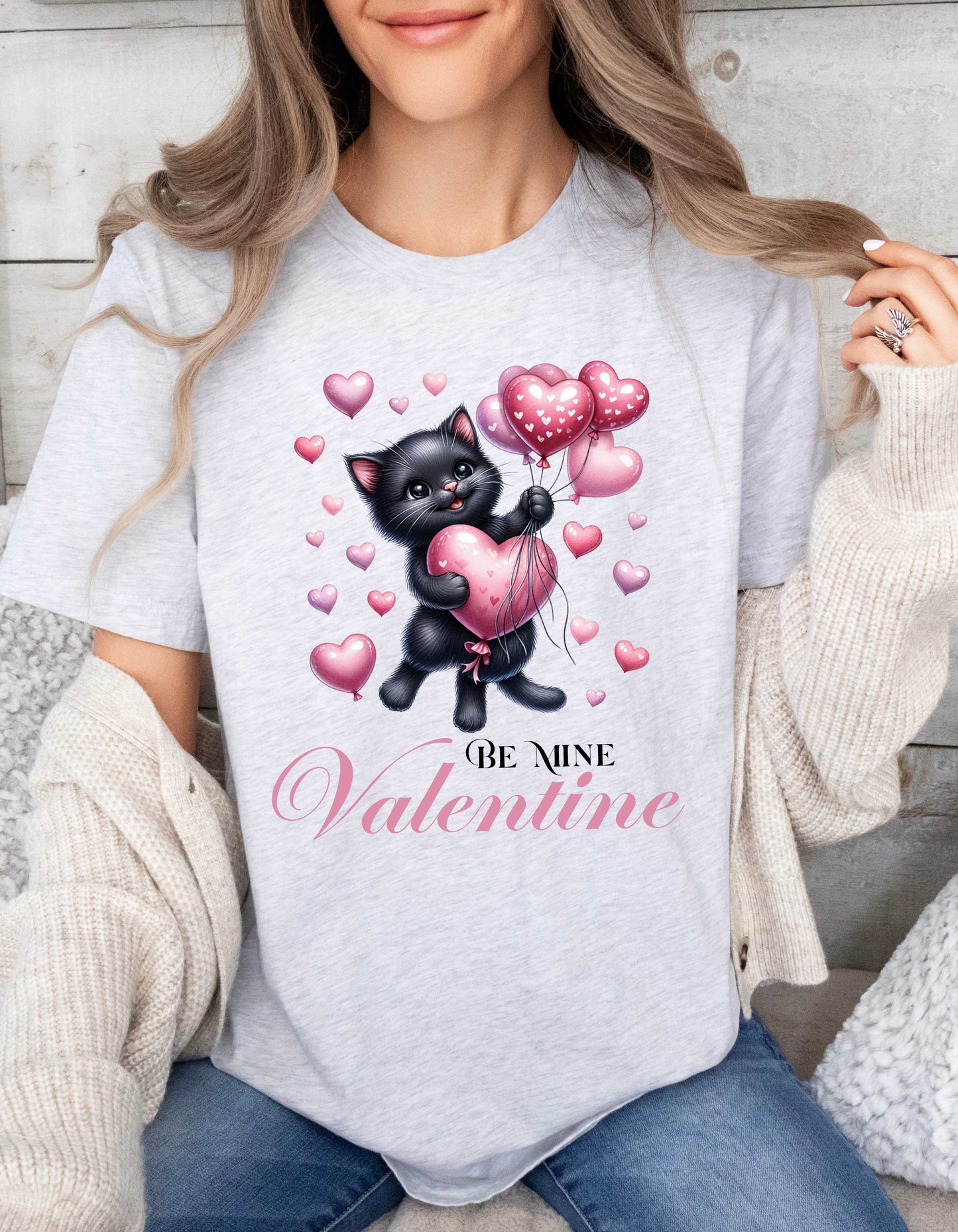 Cat Lover Valentine T-shirt for Women Kitty Mom V-day Shirt