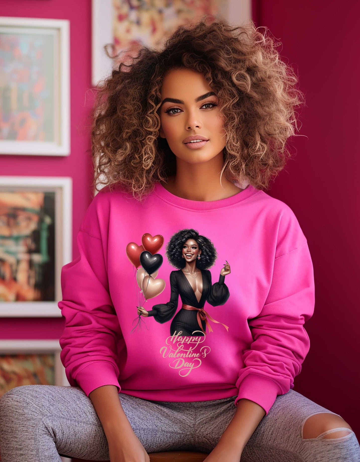 Afro-American Valentine's Day Sweatshirt & T-shirt-Perfect for Black Women V-day Shirt for Bestie Galentine Day Gift