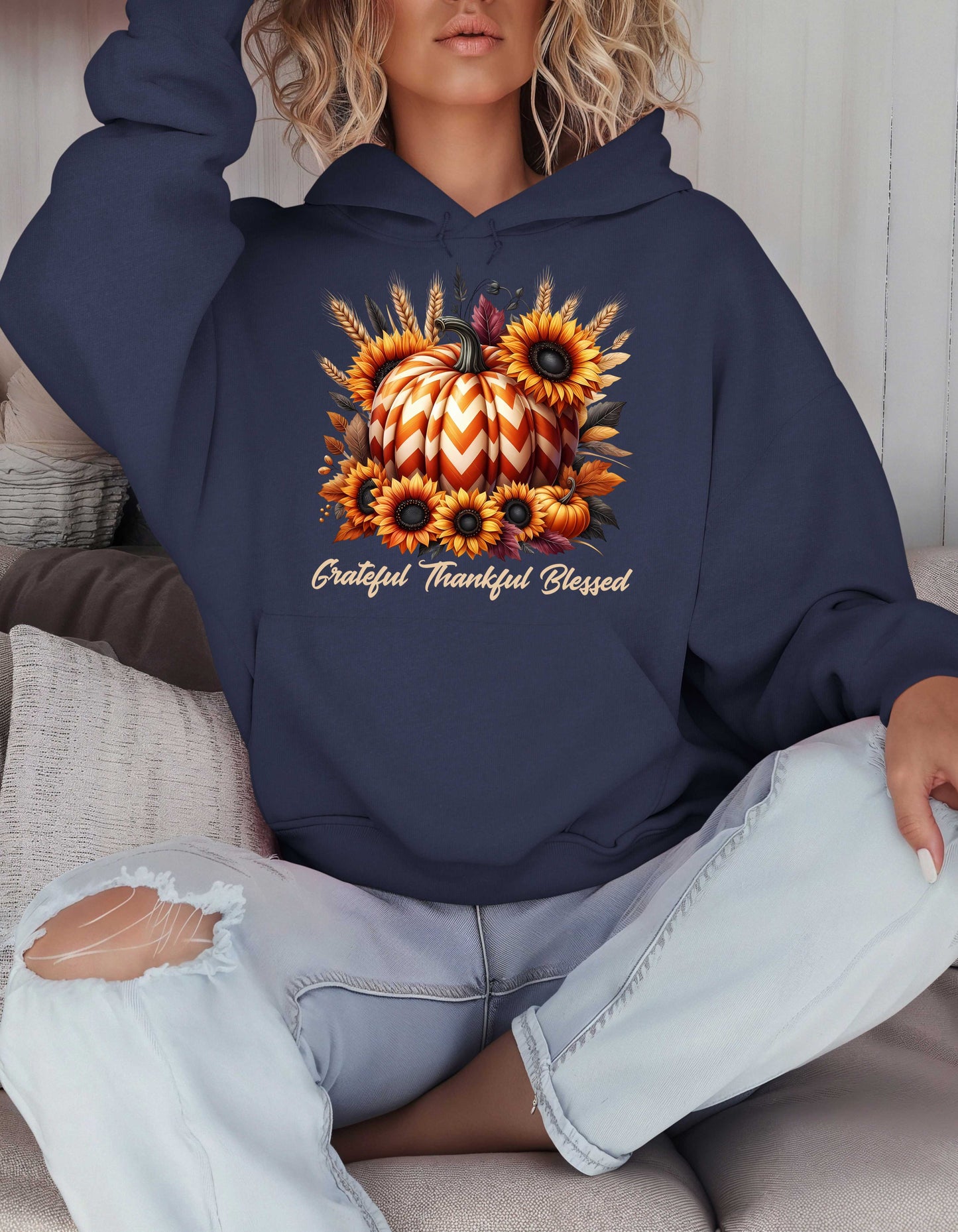 Fall Grateful Thankful Blessed Pumpkin Hoodie Perfect for Thanksgiving Festivities or Any Autumn Occasions