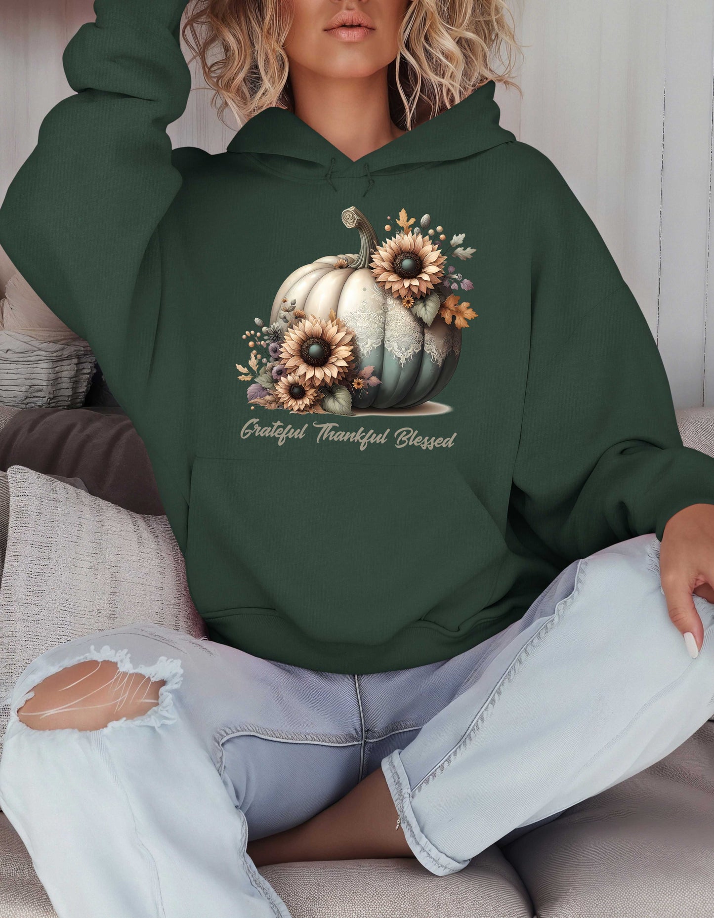 Fall Grateful Thankful Blessed Beige Hoodie Perfect for Thanksgiving Festivities or Any Autumn Occasions