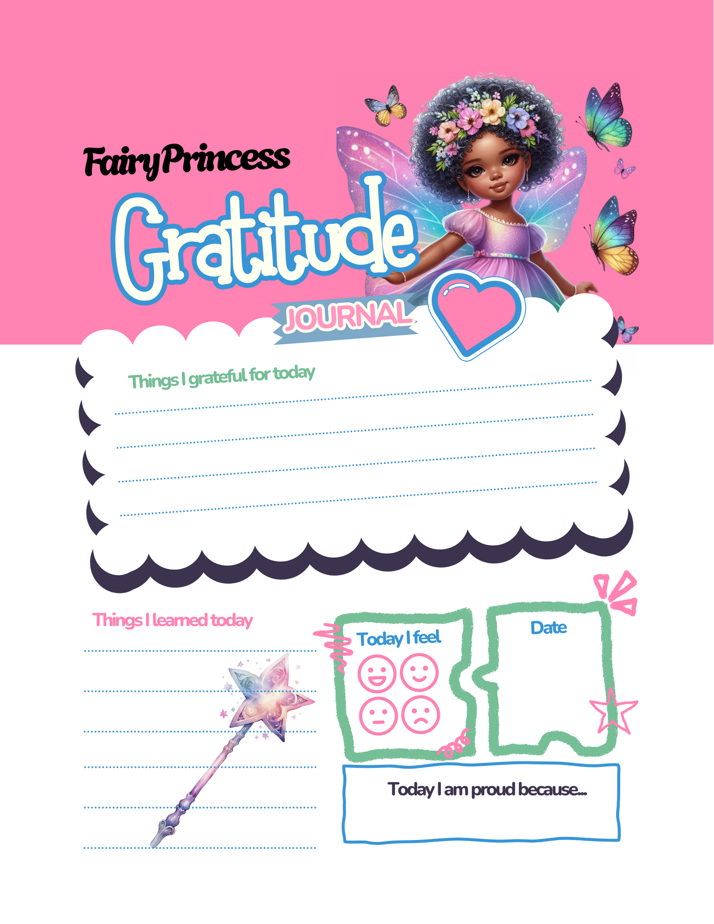 2-in-1 Fairy Princess Gratitude Journal for Girls