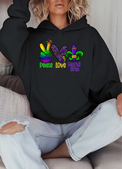Peace Love Mardi Gras Hoodie-Perfect for New Orleans Carnival Parade & Festival