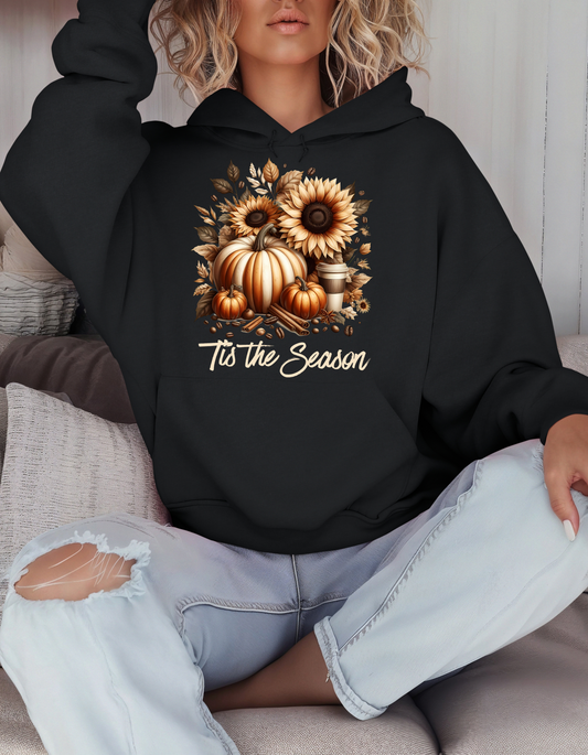 Tis the Season Hoodie-Perfect Thanksgiving Sweatshirt for Mom Fall Vibes Sweater with Pumpkin and Floral Design