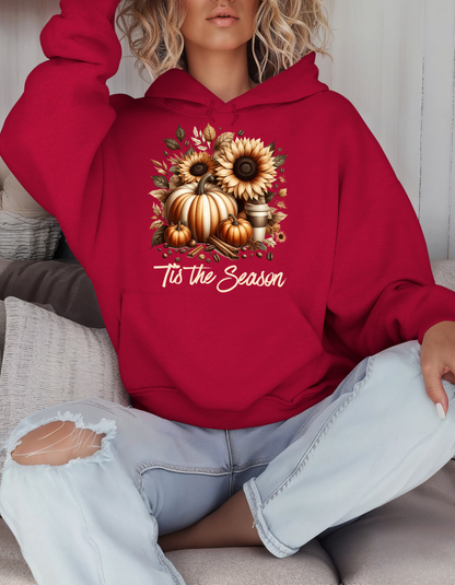 Tis the Season Hoodie-Perfect Thanksgiving Sweatshirt for Mom Fall Vibes Sweater with Pumpkin and Floral Design