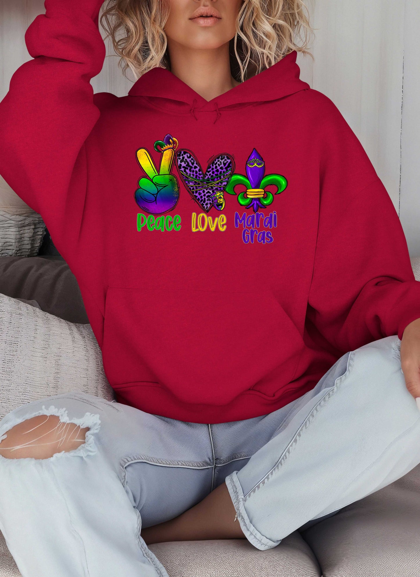 Peace Love Mardi Gras Hoodie-Perfect for New Orleans Carnival Parade & Festival