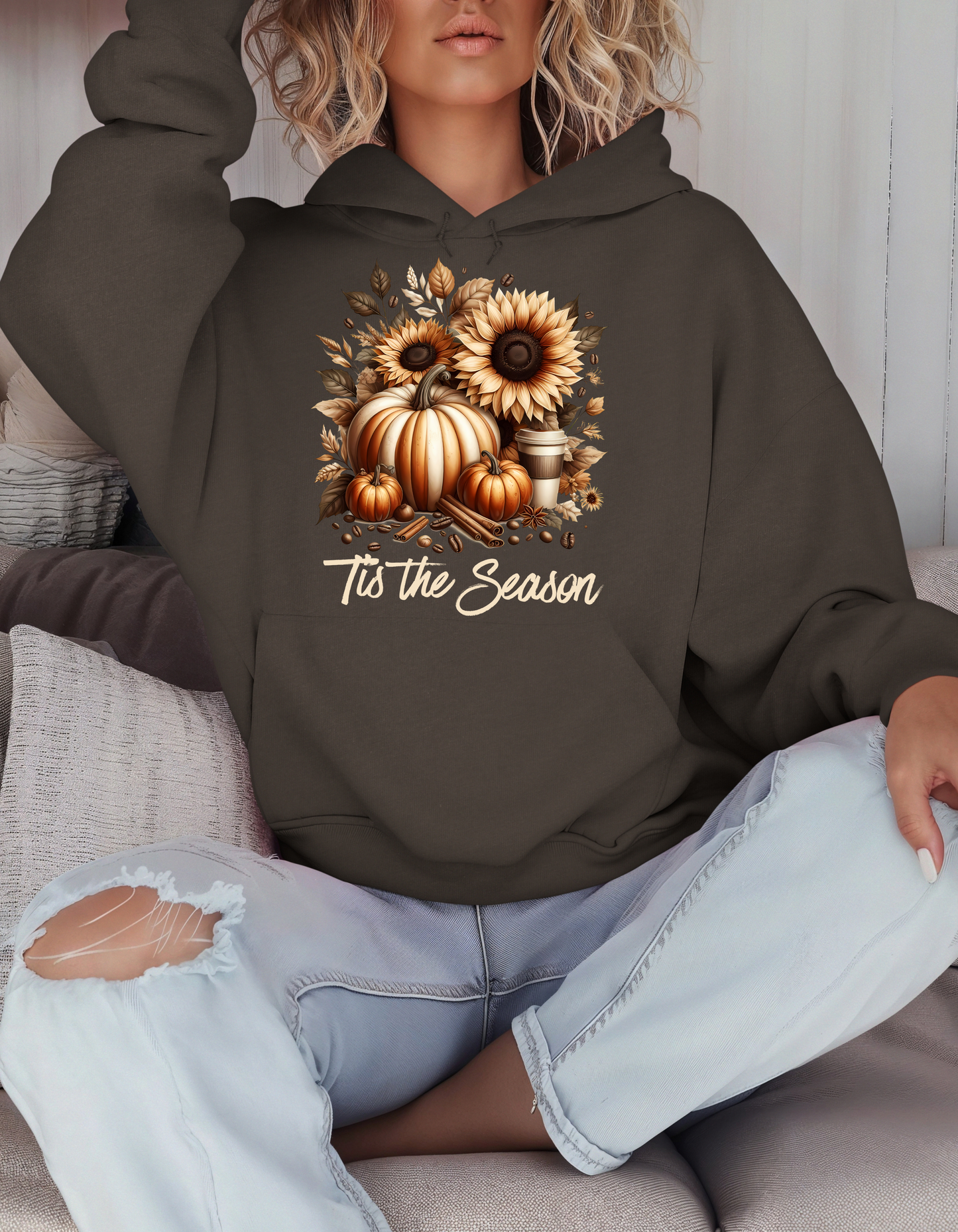 Tis the Season Hoodie-Perfect Thanksgiving Sweatshirt for Mom Fall Vibes Sweater with Pumpkin and Floral Design