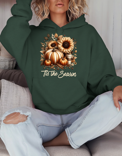 Tis the Season Hoodie-Perfect Thanksgiving Sweatshirt for Mom Fall Vibes Sweater with Pumpkin and Floral Design