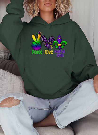 Peace Love Mardi Gras Hoodie-Perfect for New Orleans Carnival Parade & Festival