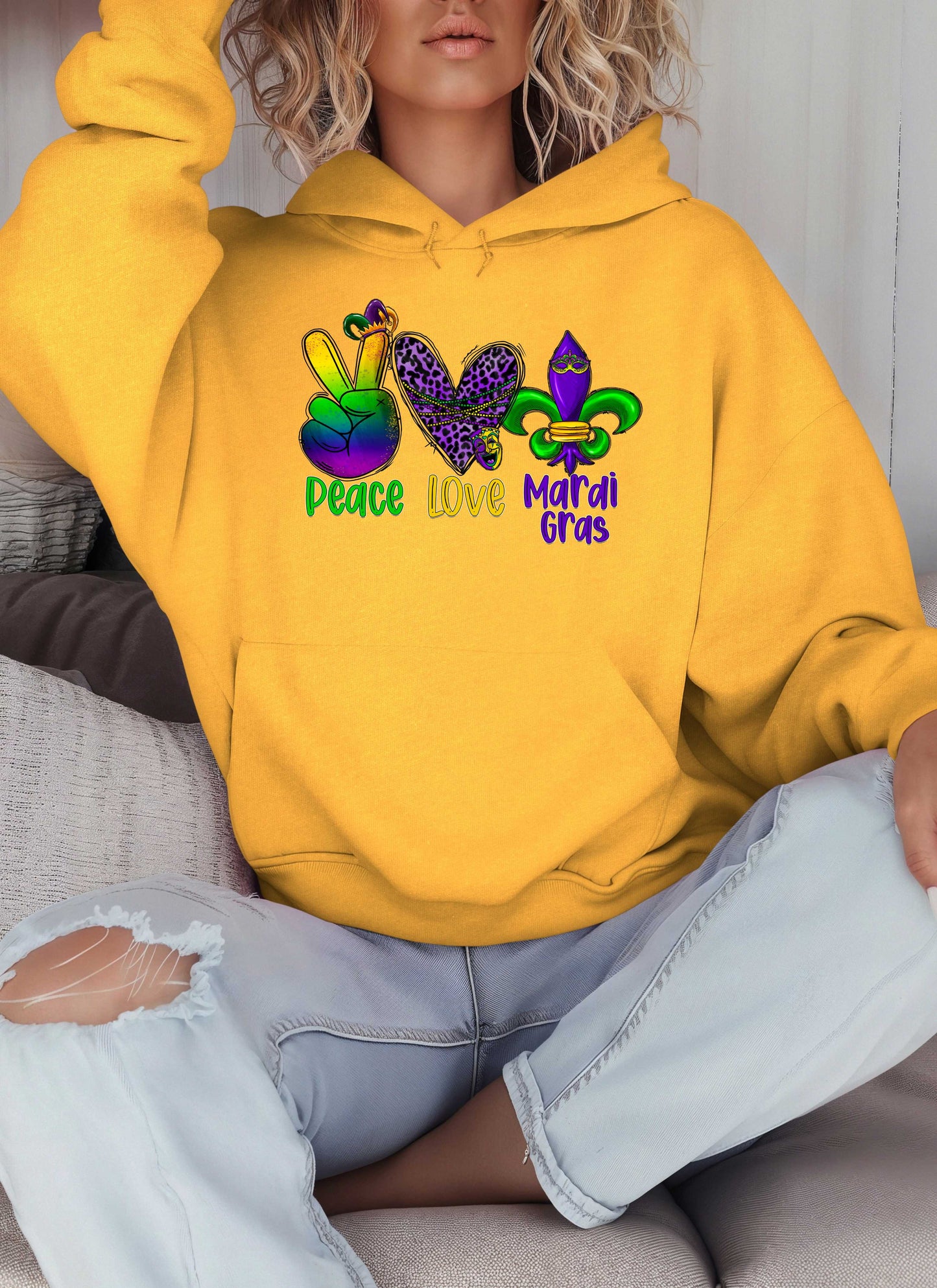 Peace Love Mardi Gras Hoodie-Perfect for New Orleans Carnival Parade & Festival