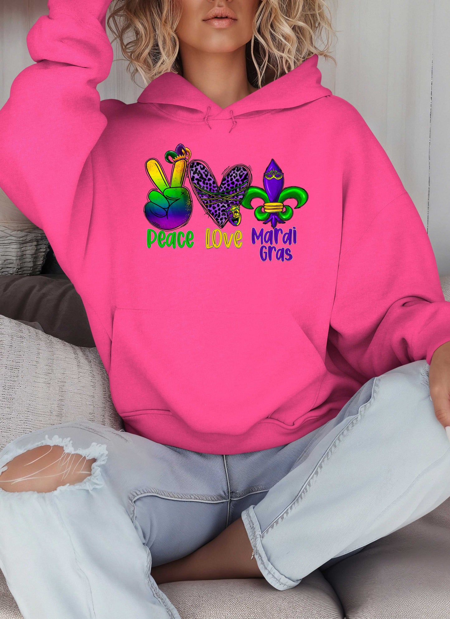 Peace Love Mardi Gras Hoodie-Perfect for New Orleans Carnival Parade & Festival