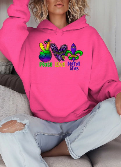 Peace Love Mardi Gras Hoodie-Perfect for New Orleans Carnival Parade & Festival