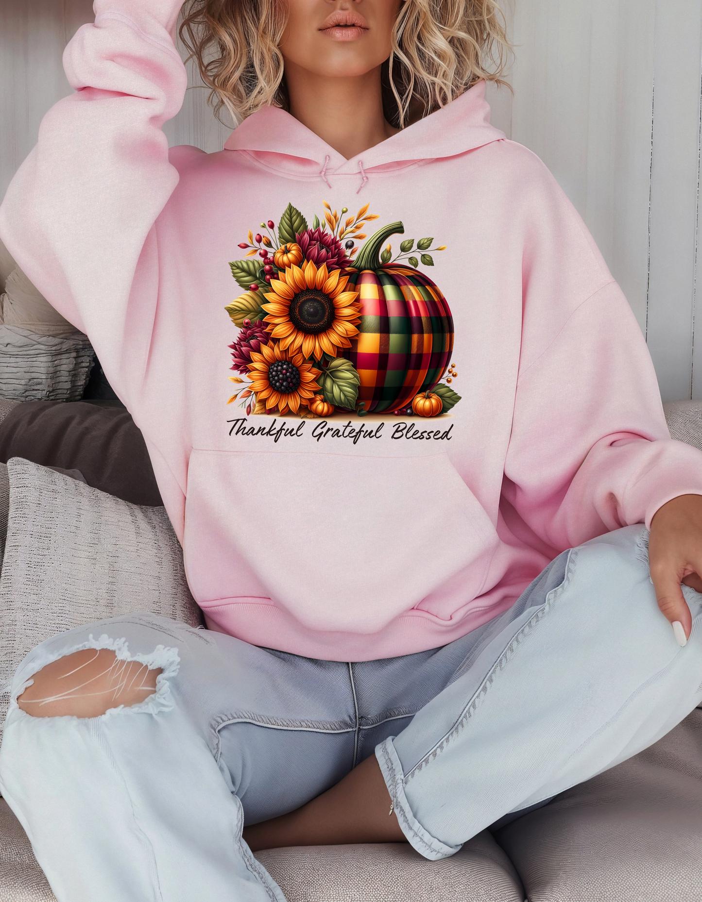 Thankful Grateful Blessed Hoodie for Fall-Perfect Thanksgiving Sweatshirt for Mom Autumn Vibes Sweater