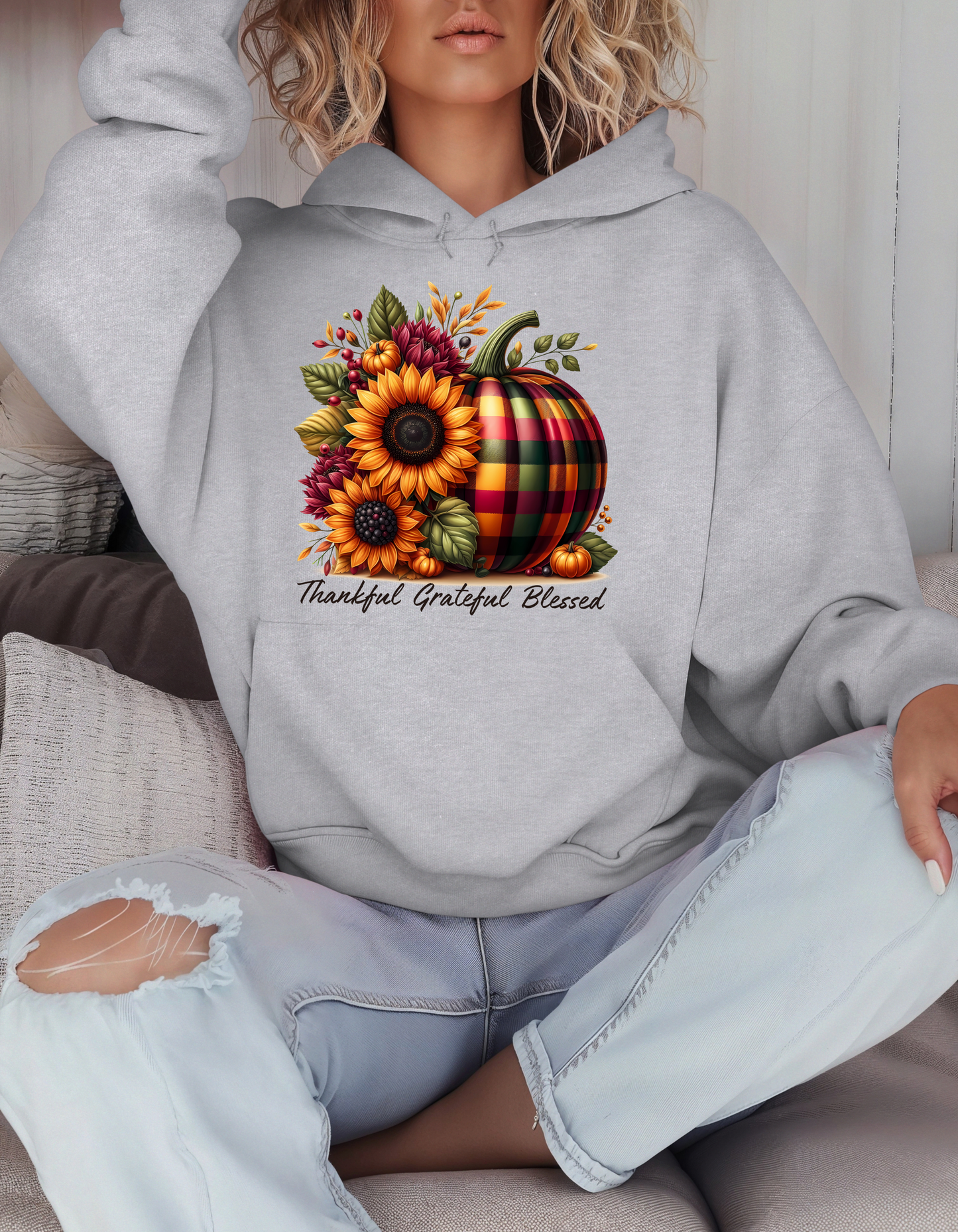 Thankful Grateful Blessed Hoodie for Fall-Perfect Thanksgiving Sweatshirt for Mom Autumn Vibes Sweater