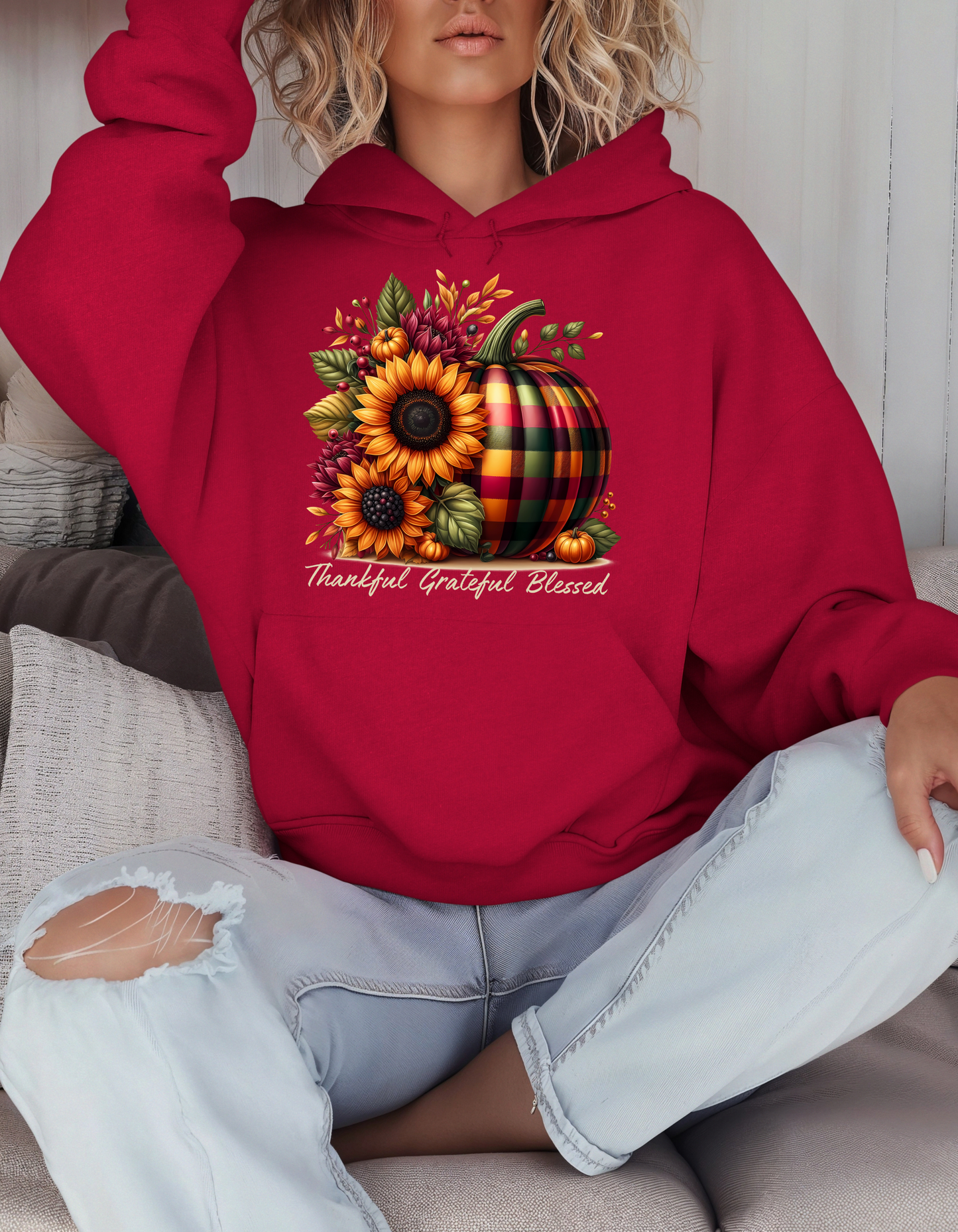 Thankful Grateful Blessed Hoodie for Fall-Perfect Thanksgiving Sweatshirt for Mom Autumn Vibes Sweater