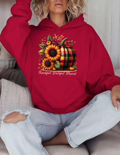 Thankful Grateful Blessed Hoodie for Fall-Perfect Thanksgiving Sweatshirt for Mom Autumn Vibes Sweater