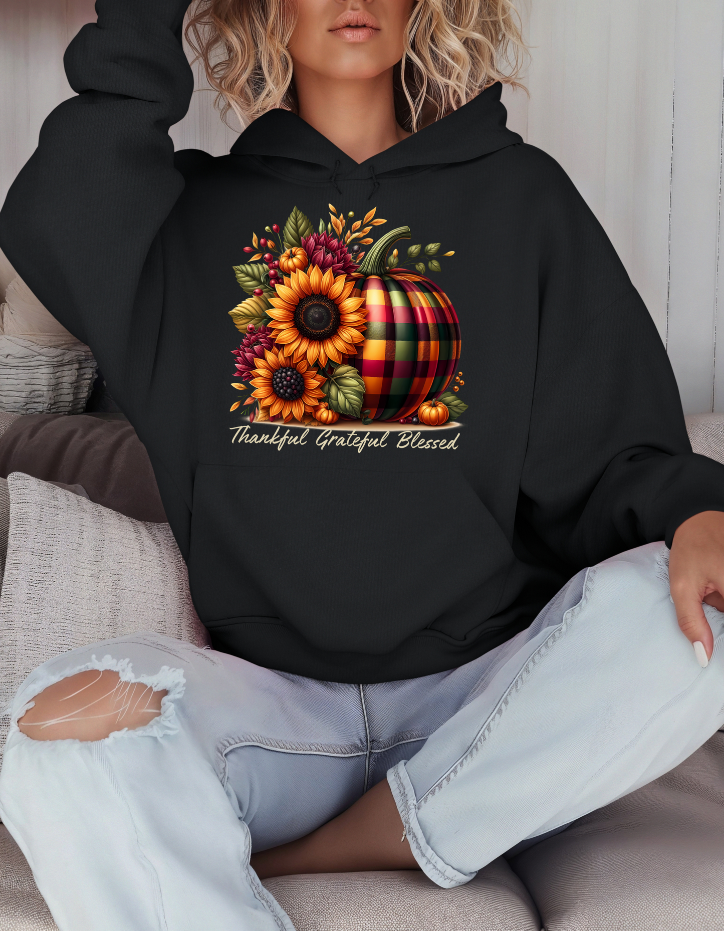 Thankful Grateful Blessed Hoodie for Fall-Perfect Thanksgiving Sweatshirt for Mom Autumn Vibes Sweater