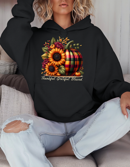 Thankful Grateful Blessed Hoodie for Fall-Perfect Thanksgiving Sweatshirt for Mom Autumn Vibes Sweater