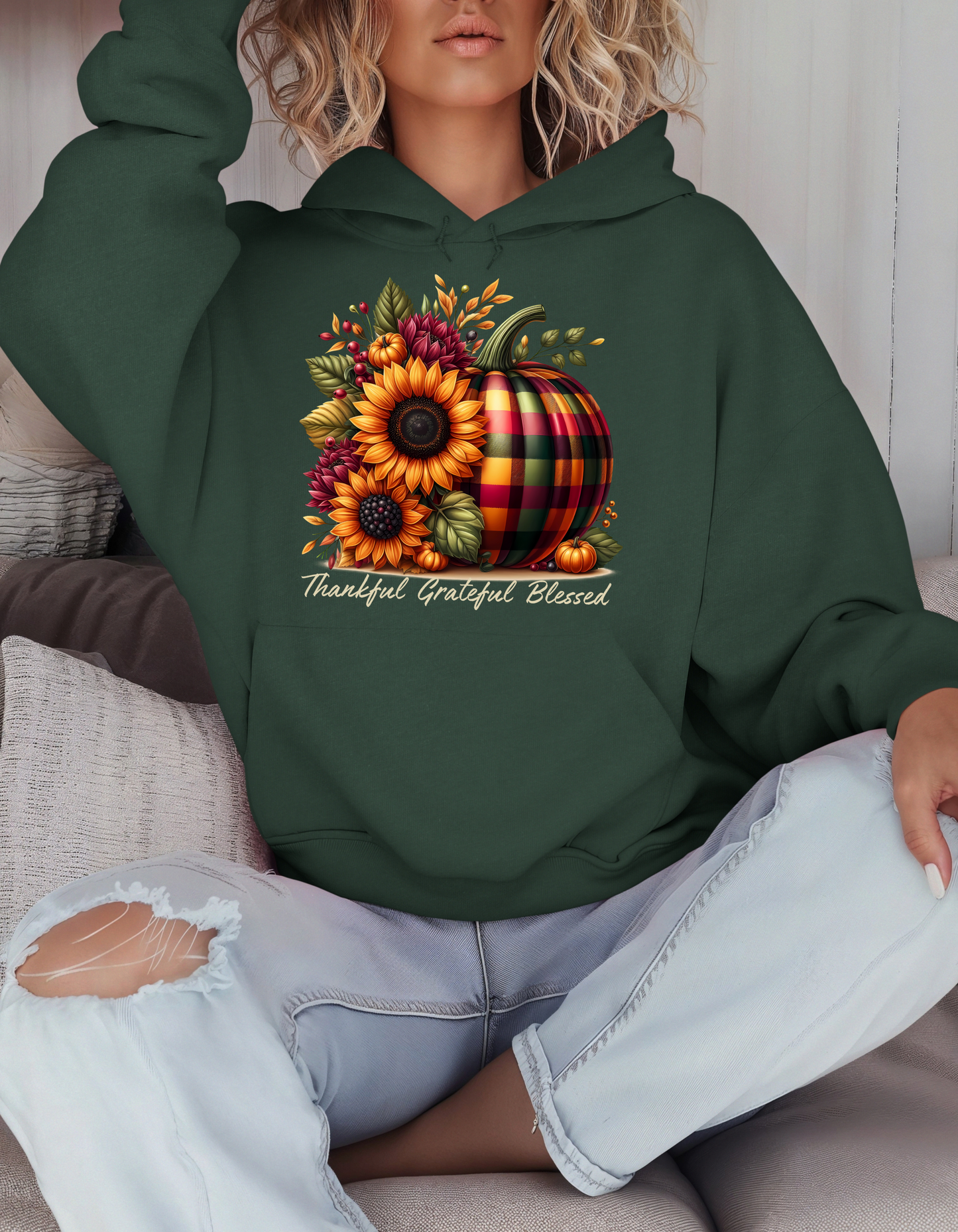 Thankful Grateful Blessed Hoodie for Fall-Perfect Thanksgiving Sweatshirt for Mom Autumn Vibes Sweater