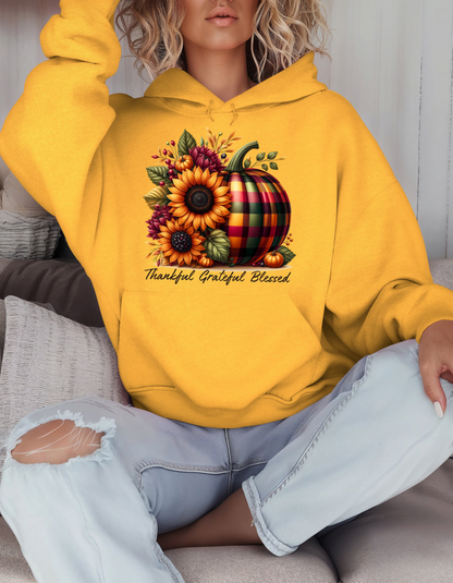 Thankful Grateful Blessed Hoodie for Fall-Perfect Thanksgiving Sweatshirt for Mom Autumn Vibes Sweater