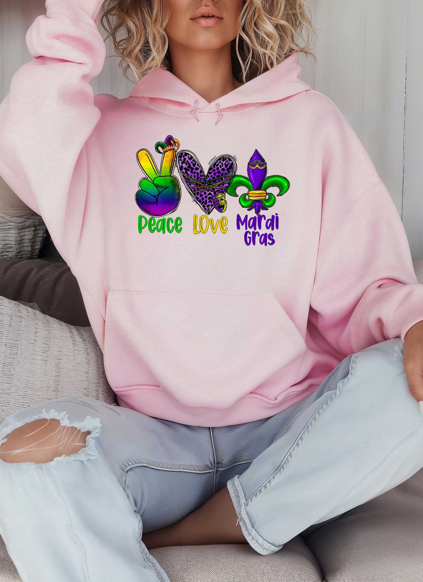 Peace Love Mardi Gras Hoodie-Perfect for New Orleans Carnival Parade & Festival