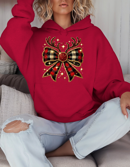 Christmas Reindeer Bow Sweatshirt for Women Coquette Xmas Hoodie-Perfect Holiday Gift for Mom