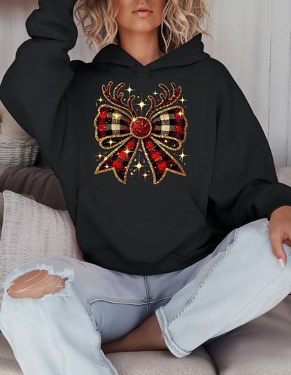 Christmas Reindeer Bow Sweatshirt for Women Coquette Xmas Hoodie-Perfect Holiday Gift for Mom