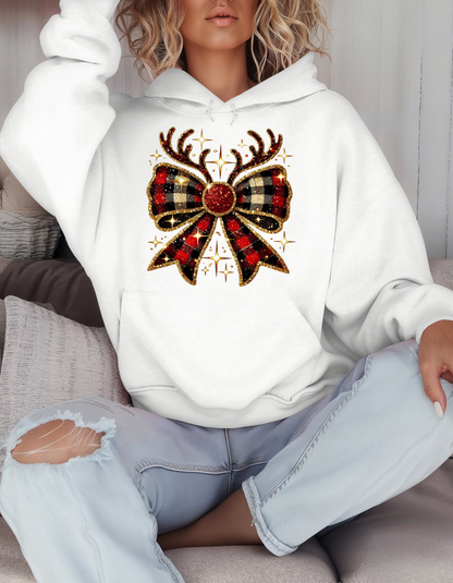 Christmas Reindeer Bow Sweatshirt for Women Coquette Xmas Hoodie-Perfect Holiday Gift for Mom