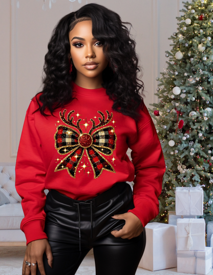 Christmas Reindeer Bow Sweatshirt for Women Coquette Xmas Hoodie-Perfect Holiday Gift for Mom